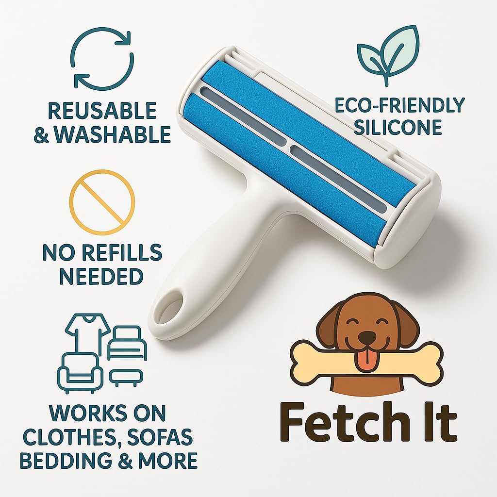 Dog Hair Remover Roller with Reusable Lint Brush, Blue and White